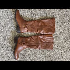Brown faux leather riding boots